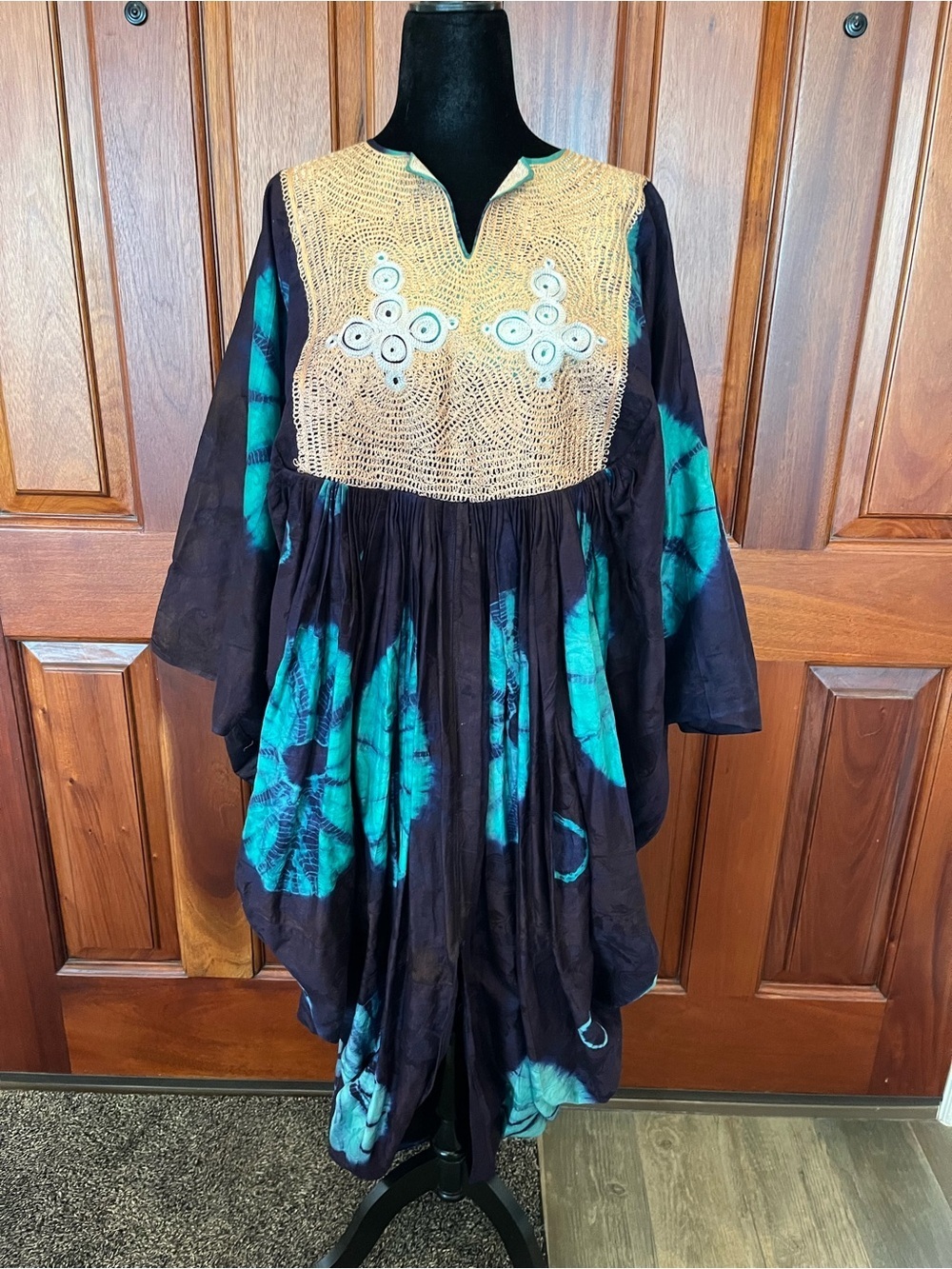 Vintage Draped Cocoon Kaftan Dress Tie Dye Embroidery RARE UNIQUE One Size